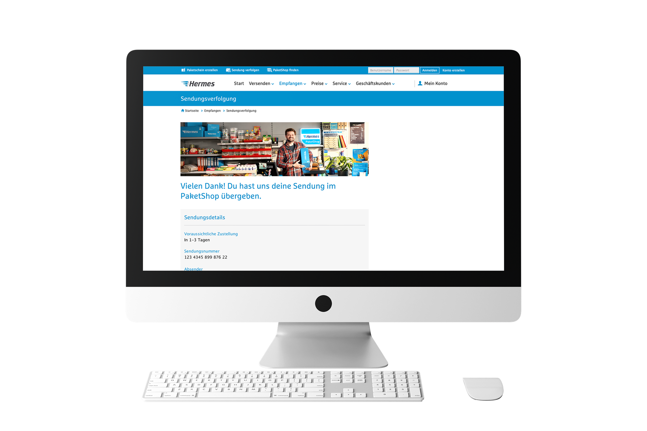 The redesigned parcel tracking page on a desktop screen