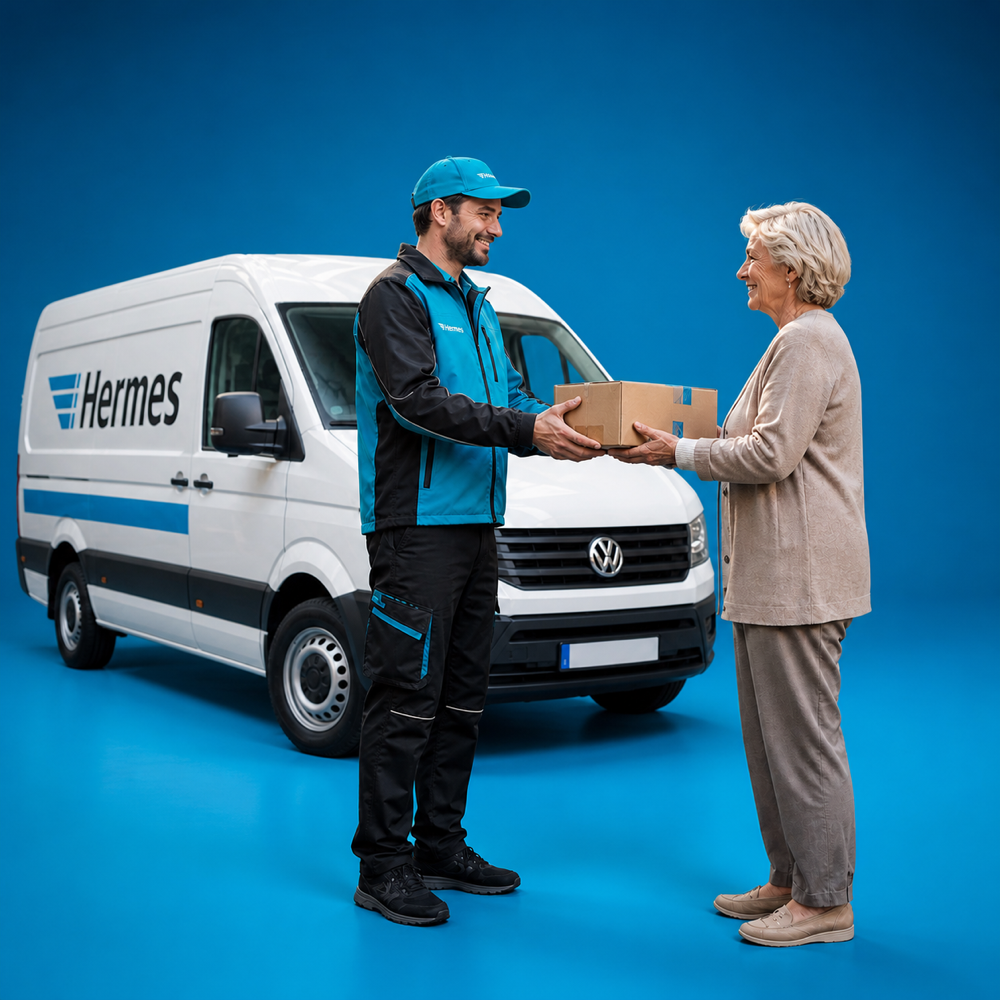 Handing over a Hermes parcel at the door